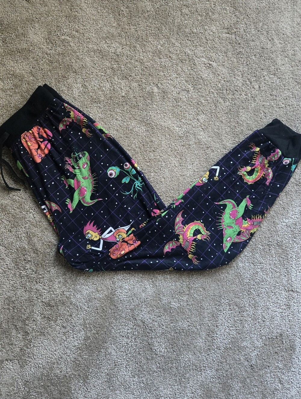 Black Men's Pajama Pants with Neon Dragon Print